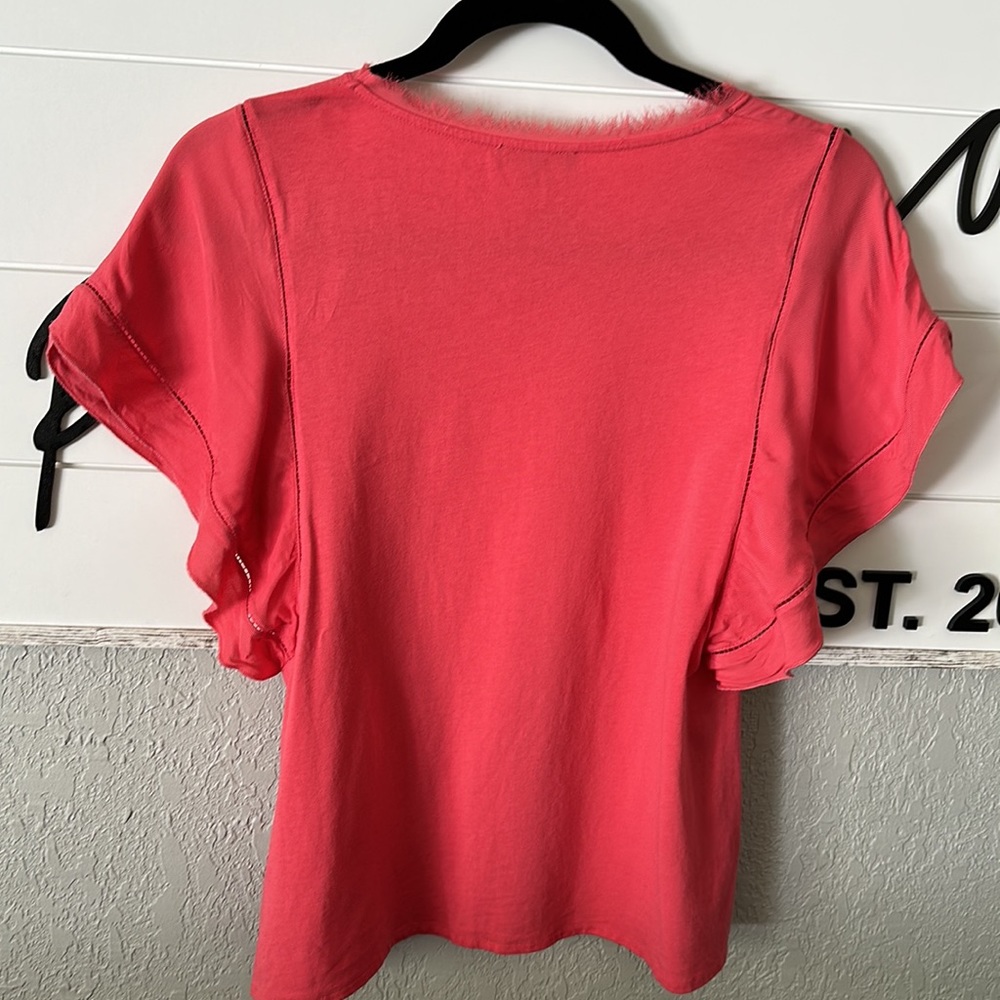 Massimo Dutti Flutter Sleeve Coral Top Size Xs - image 4